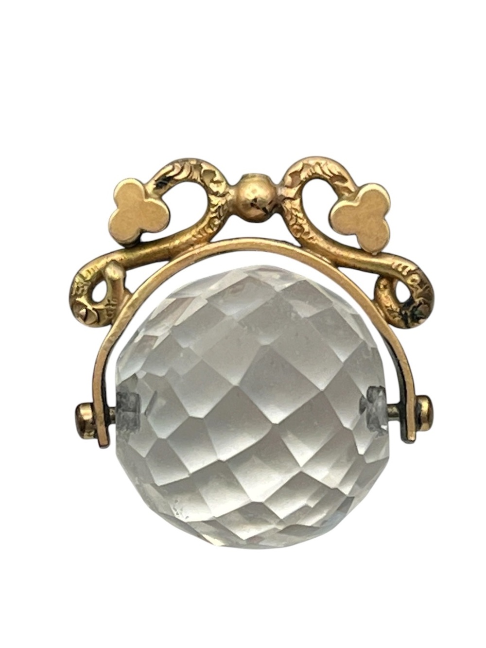 Antique Victorian large faceted crystal spinner watch fob gold tone DAMAGED